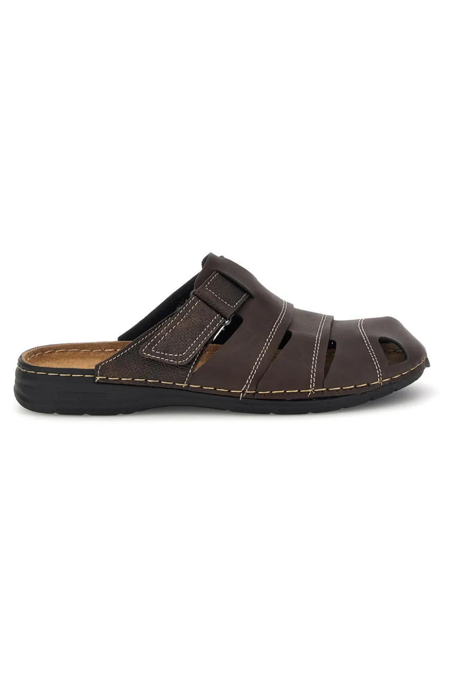 Ciabatte marrone con strappi e sottopiede in vera pelle Jerpoint 616PSSK