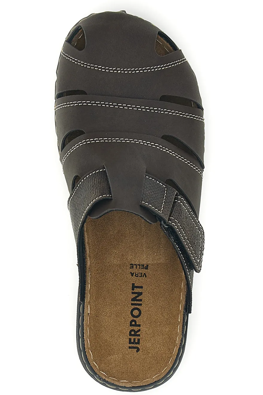 Ciabatte marrone con strappi e sottopiede in vera pelle Jerpoint 616PSSK
