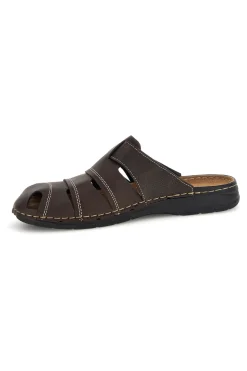 Ciabatte marrone con strappi e sottopiede in vera pelle Jerpoint 616PSSK