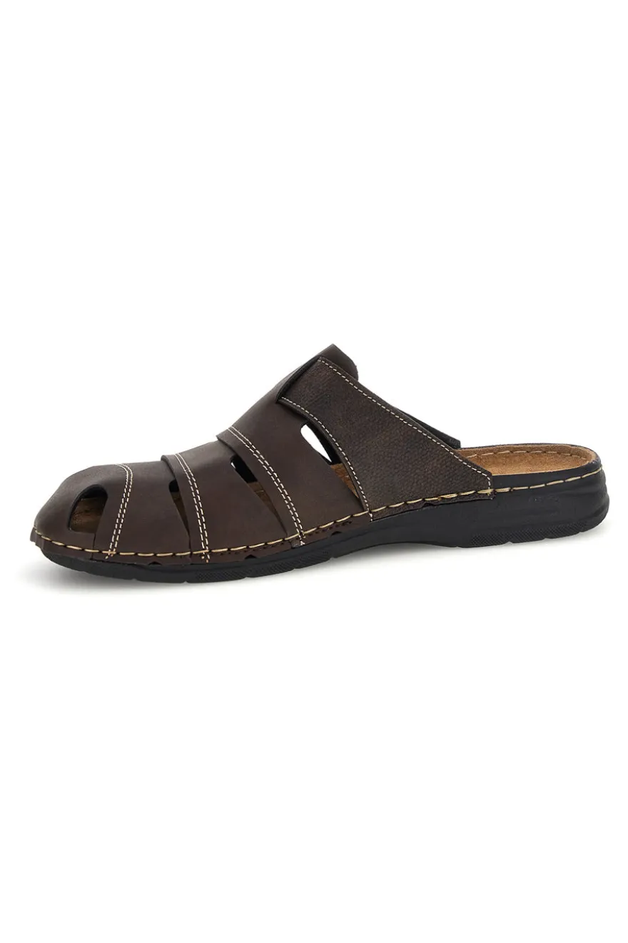 Ciabatte marrone con strappi e sottopiede in vera pelle Jerpoint 616PSSK