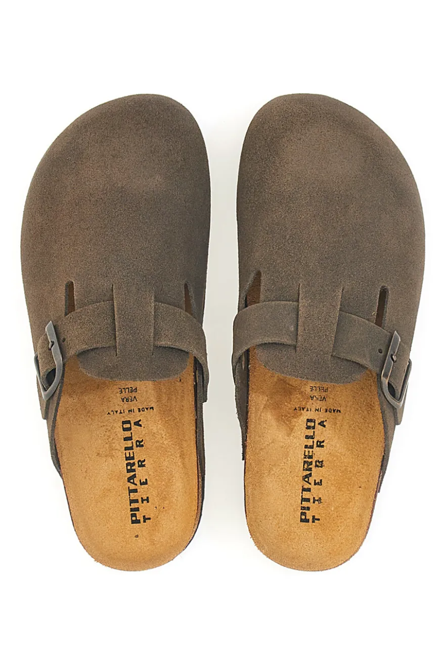 Ciabatte marrone scuro con fibbia in vera pelle PittarelloTierra 335A013PR