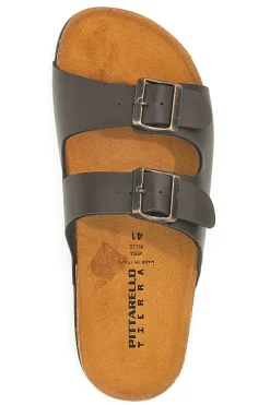 Ciabatte marroni con doppia fibbia e sottopiede in pelle Made in Italy Pittarello Tierra 335A2177SR