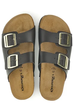 Ciabatte marroni con doppia fascia regolabile Made in Italy in vera pelle Superga S31C731