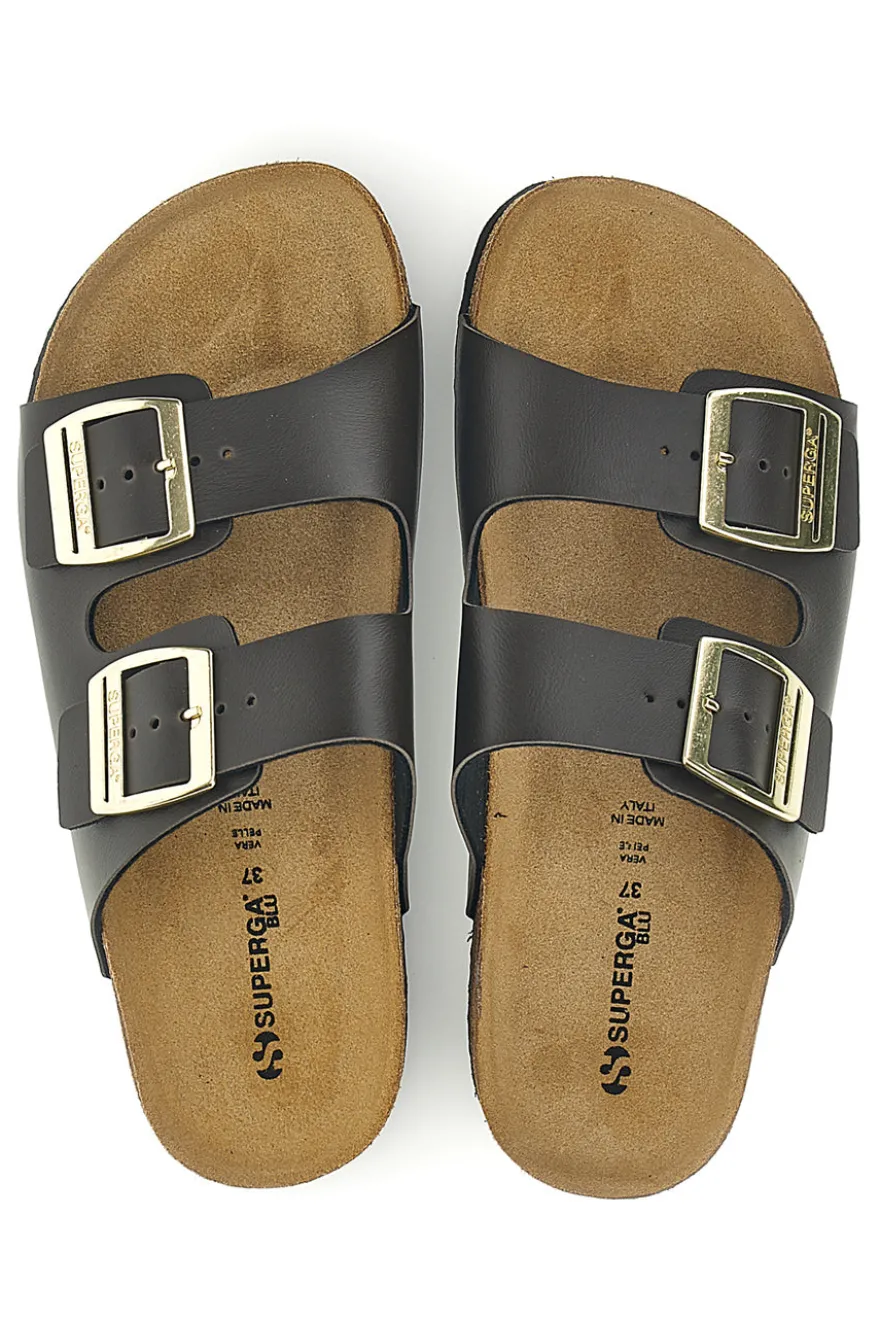 Ciabatte marroni con doppia fascia regolabile Made in Italy in vera pelle Superga S31C731