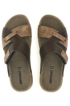 Ciabatte marroni con velcro e sottopiede in vera pelle Jerpoint 8013PSSK