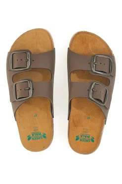 Ciabatte marroni doppia fibbia sottopiede in pelle suola antiscivolo Pittarello Green walk 335CF20630SR
