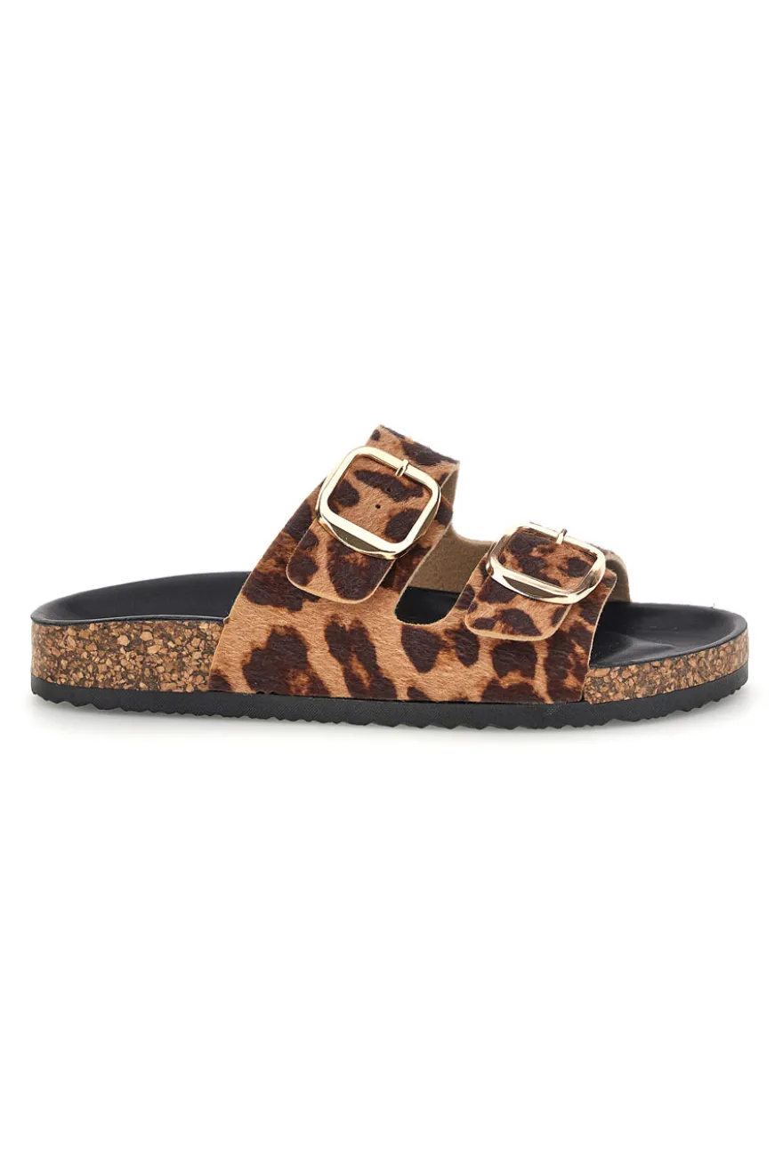 Ciabatte marroni e nere animalier con fibbie Me & Me 15614