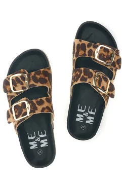 Ciabatte marroni e nere animalier con fibbie Me & Me 15614