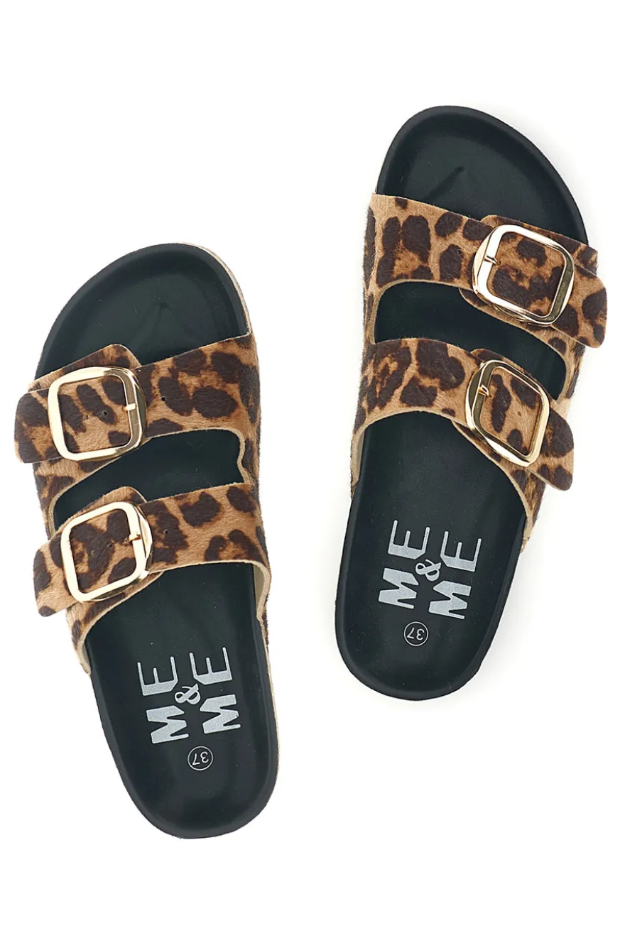 Ciabatte marroni e nere animalier con fibbie Me & Me 15614