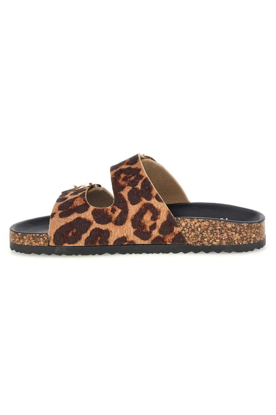 Ciabatte marroni e nere animalier con fibbie Me & Me 15614
