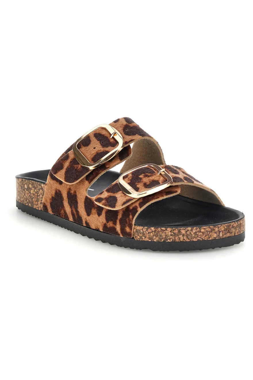 Ciabatte marroni e nere animalier con fibbie Me & Me 15614