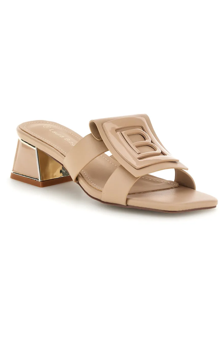 Ciabatte Mules beige con tacco basso e fascia decorativa Laura biagiotti 9730