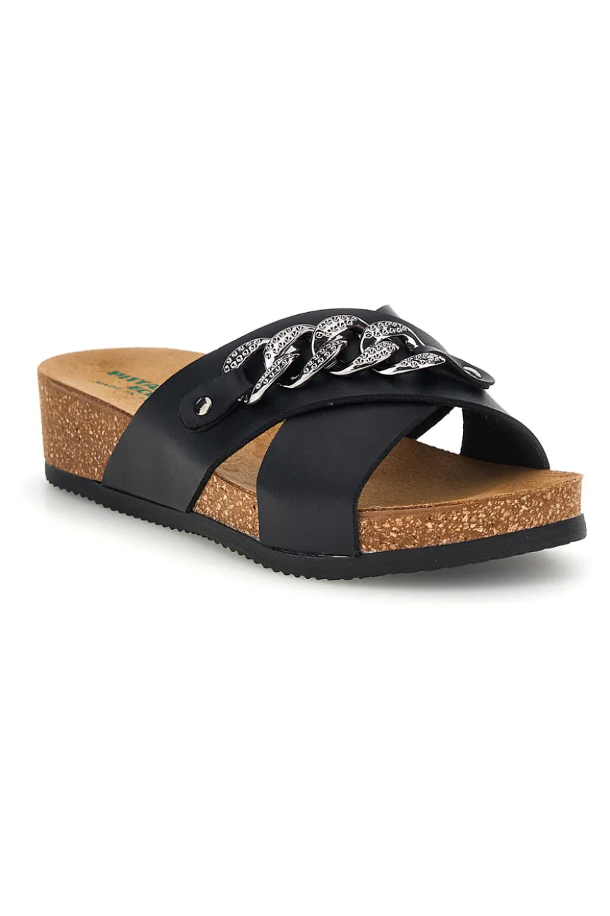 Ciabatte nere con catena e sottopiede in pelle Pittarello Eco 293A121SR