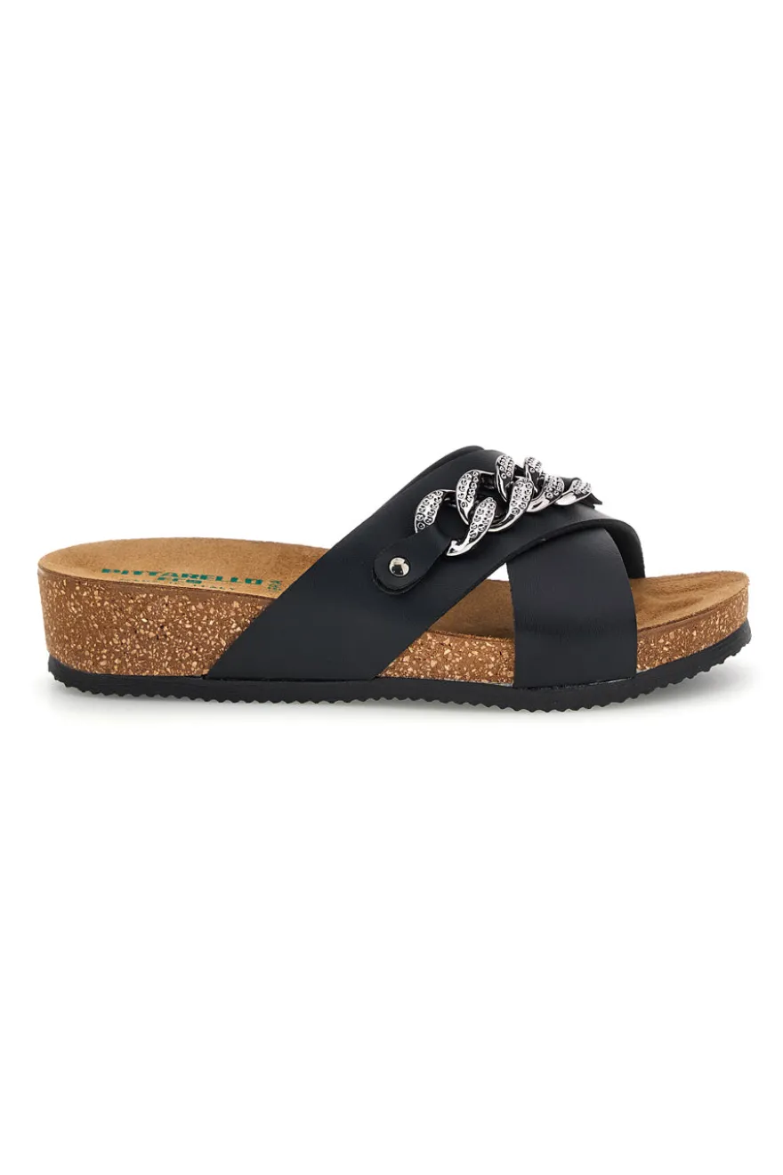 Ciabatte nere con catena e sottopiede in pelle Pittarello Eco 293A121SR