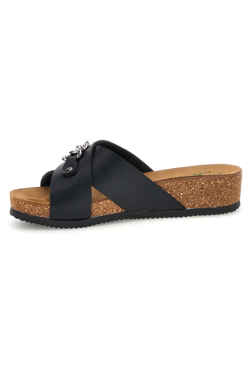 Ciabatte nere con catena e sottopiede in pelle Pittarello Eco 293A121SR