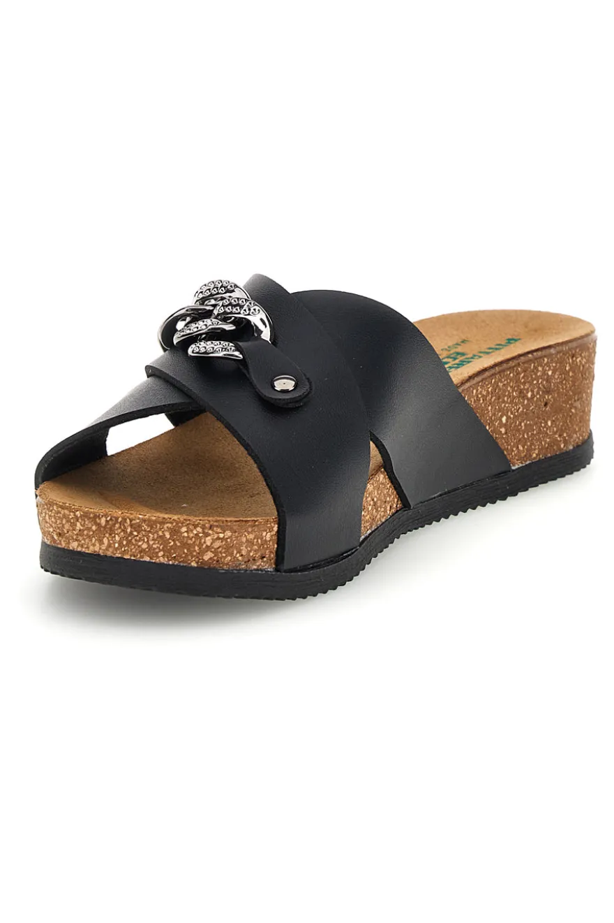 Ciabatte nere con catena e sottopiede in pelle Pittarello Eco 293A121SR