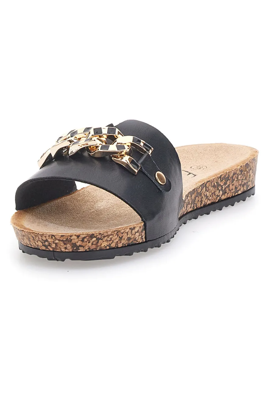 Ciabatte nere con catena dorata Fun Beach 14192