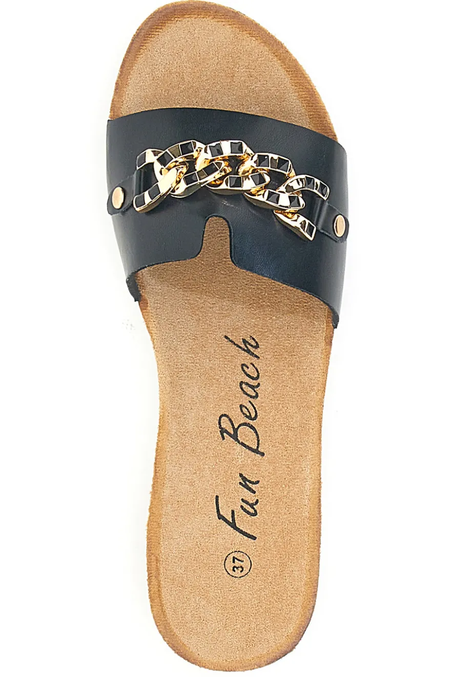 Ciabatte nere con catena dorata Fun Beach 14192