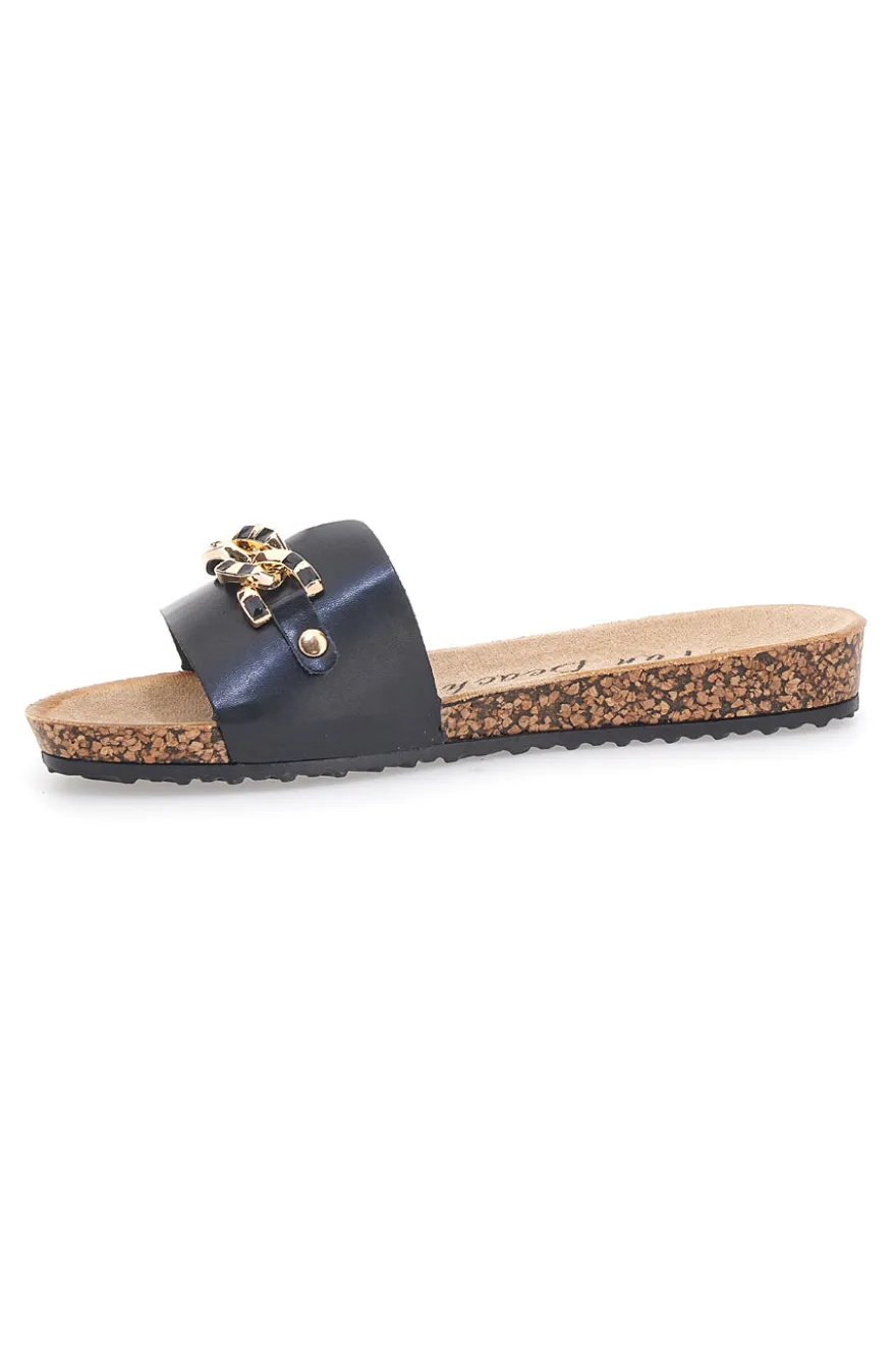 Ciabatte nere con catena dorata Fun Beach 14192