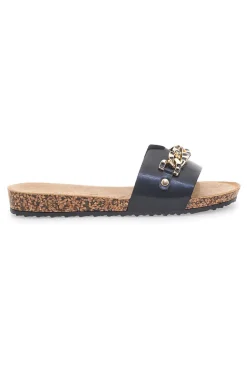 Ciabatte nere con catena dorata Fun Beach 14192