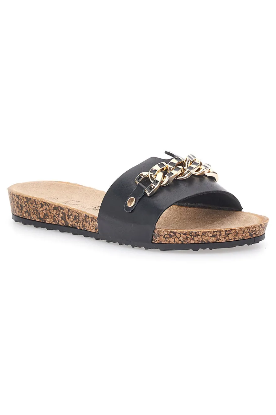 Ciabatte nere con catena dorata Fun Beach 14192
