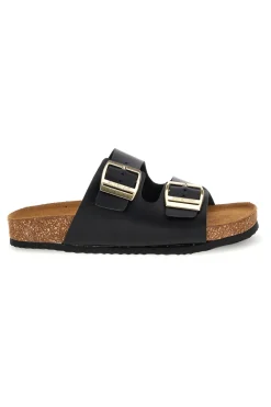 Ciabatte nere con doppia fascia regolabile Made in Italy in vera pelle Superga S31C731