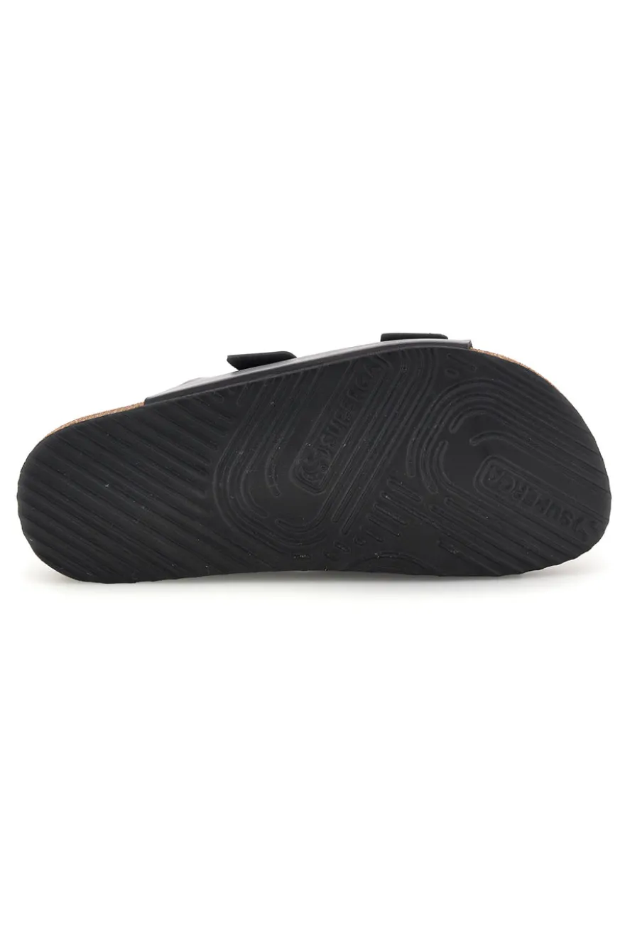 Ciabatte nere con doppia fascia regolabile Made in Italy in vera pelle Superga S31C731