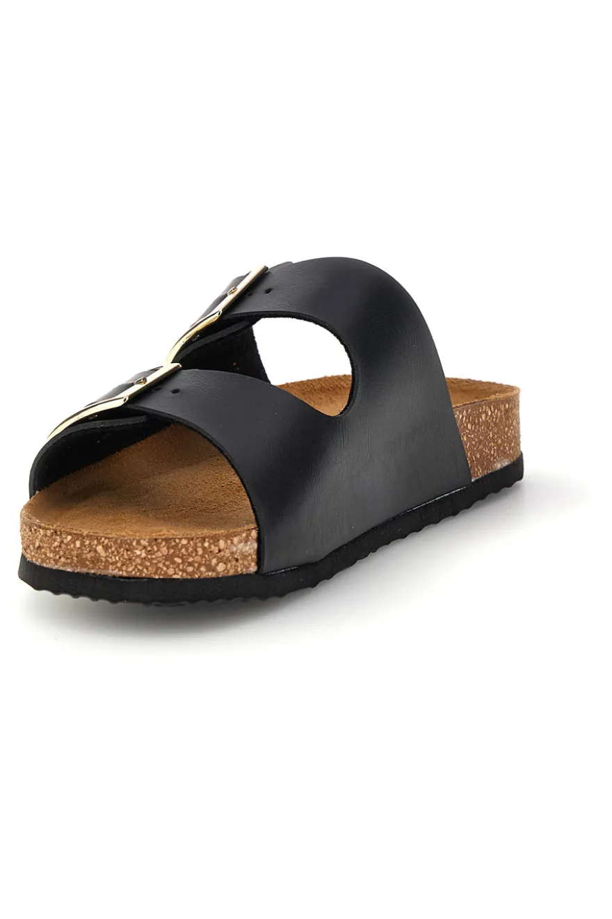Ciabatte nere con doppia fascia regolabile Made in Italy in vera pelle Superga S31C731