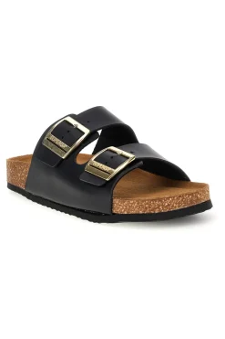 Ciabatte nere con doppia fascia regolabile Made in Italy in vera pelle Superga S31C731