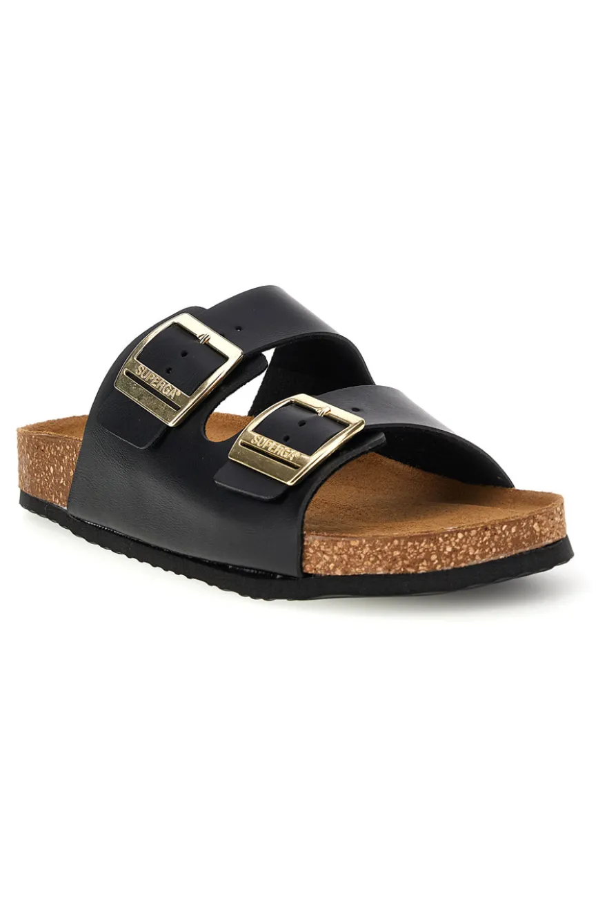 Ciabatte nere con doppia fascia regolabile Made in Italy in vera pelle Superga S31C731
