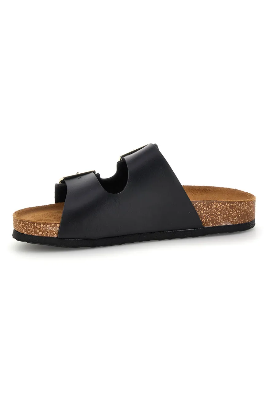 Ciabatte nere con doppia fascia regolabile Made in Italy in vera pelle Superga S31C731