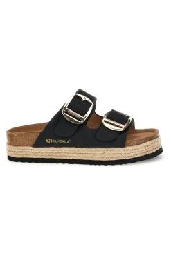 Ciabatte nere con doppia fascia regolabile e suola platform Superga S11T228