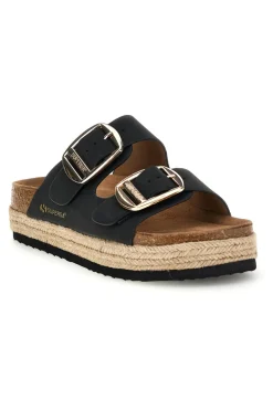 Ciabatte nere con doppia fascia regolabile e suola platform Superga S11T228