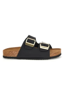 Ciabatte nere con doppia fascia regolabile Made in Italy in vera pelle Superga S31T823