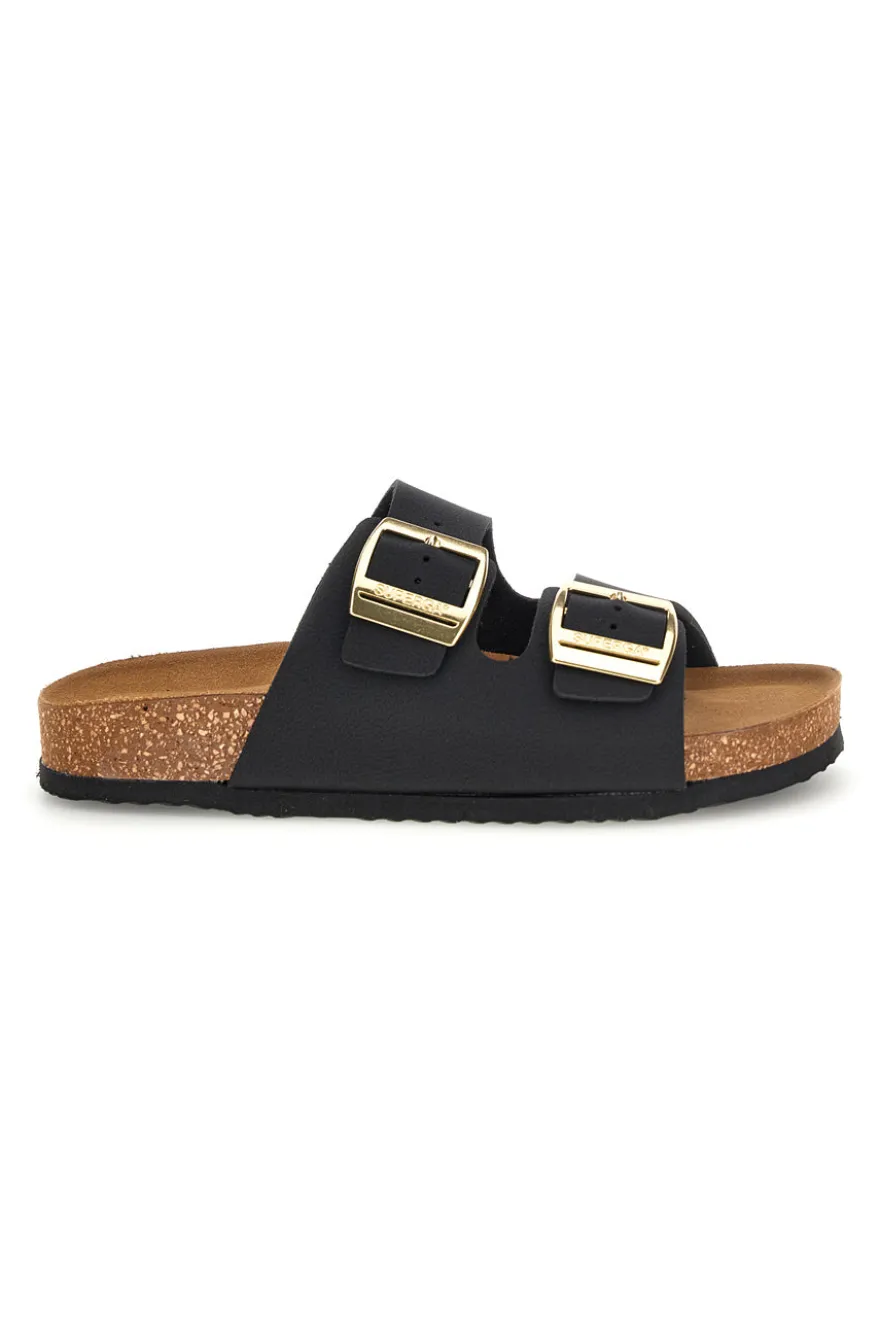 Ciabatte nere con doppia fascia regolabile Made in Italy in vera pelle Superga S31T823