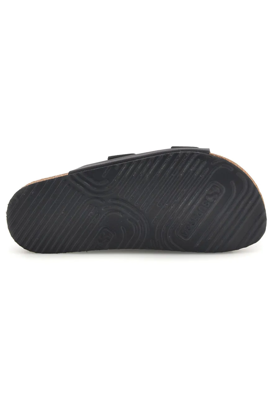 Ciabatte nere con doppia fascia regolabile Made in Italy in vera pelle Superga S31T823