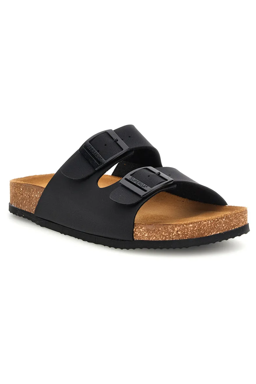 Ciabatte Nere con Doppia Fibbia Superga S31T618