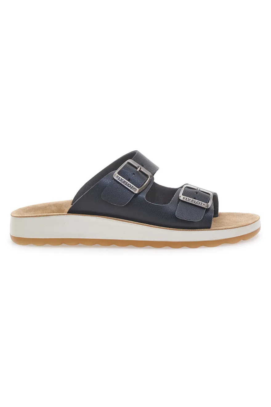 Ciabatte nere con doppia fibbia e sottopiede in pelle Fly Flot 77G642C