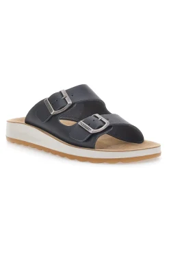 Ciabatte nere con doppia fibbia e sottopiede in pelle Fly Flot 77G642C