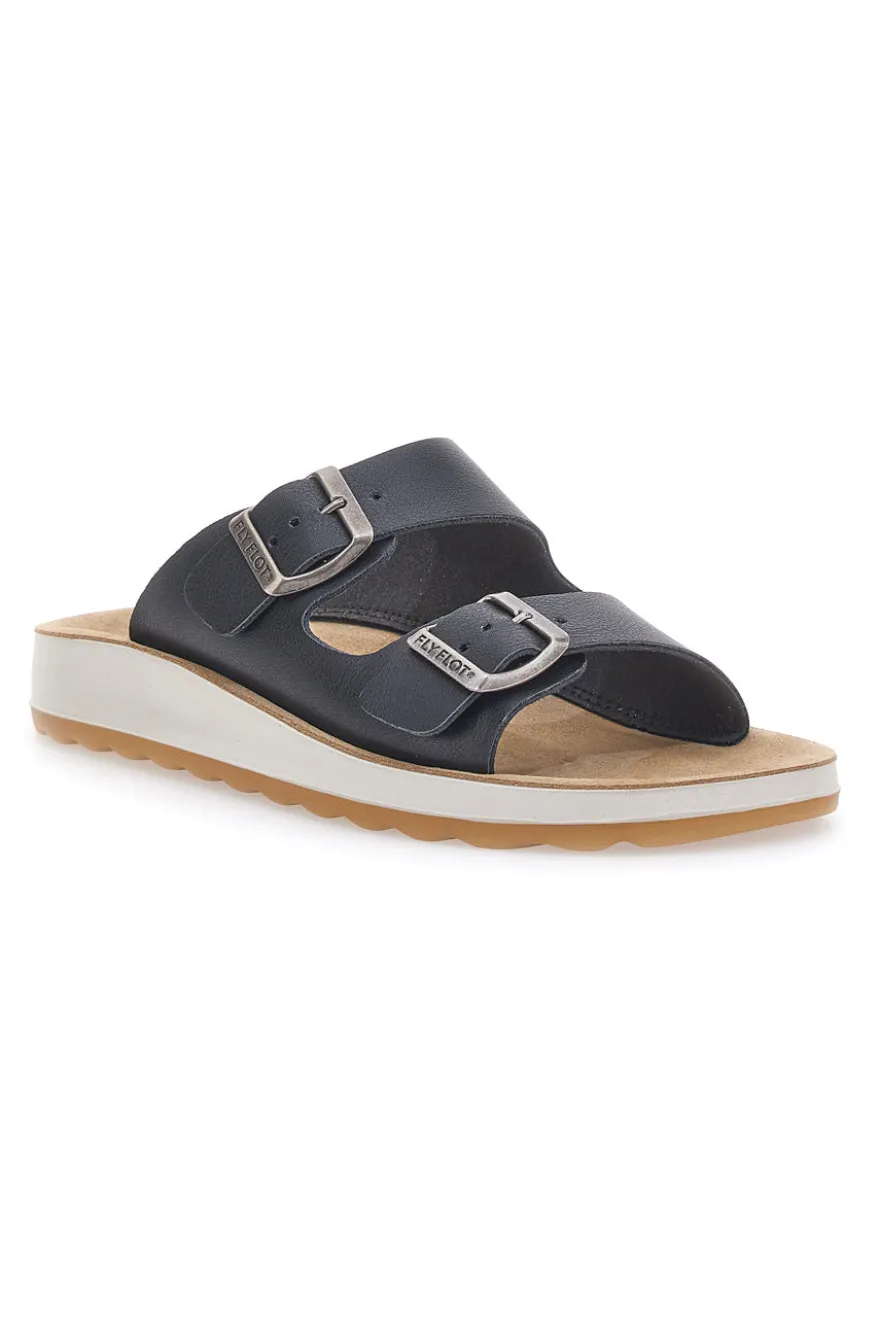 Ciabatte nere con doppia fibbia e sottopiede in pelle Fly Flot 77G642C