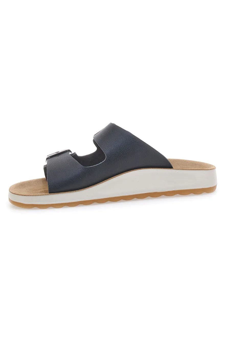 Ciabatte nere con doppia fibbia e sottopiede in pelle Fly Flot 77G642C