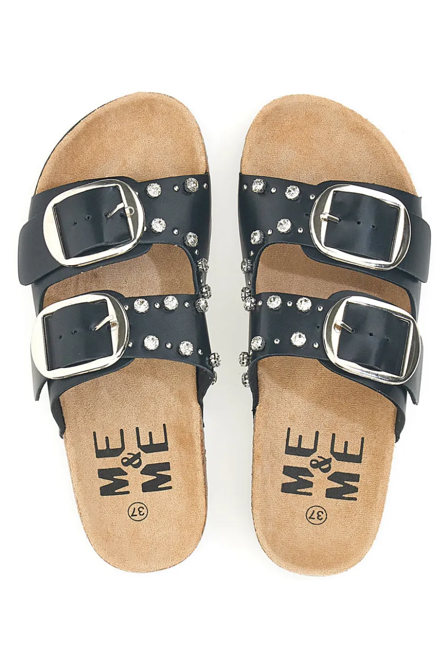 Ciabatte nere con doppia fibbia e borchie Me & Me 14320