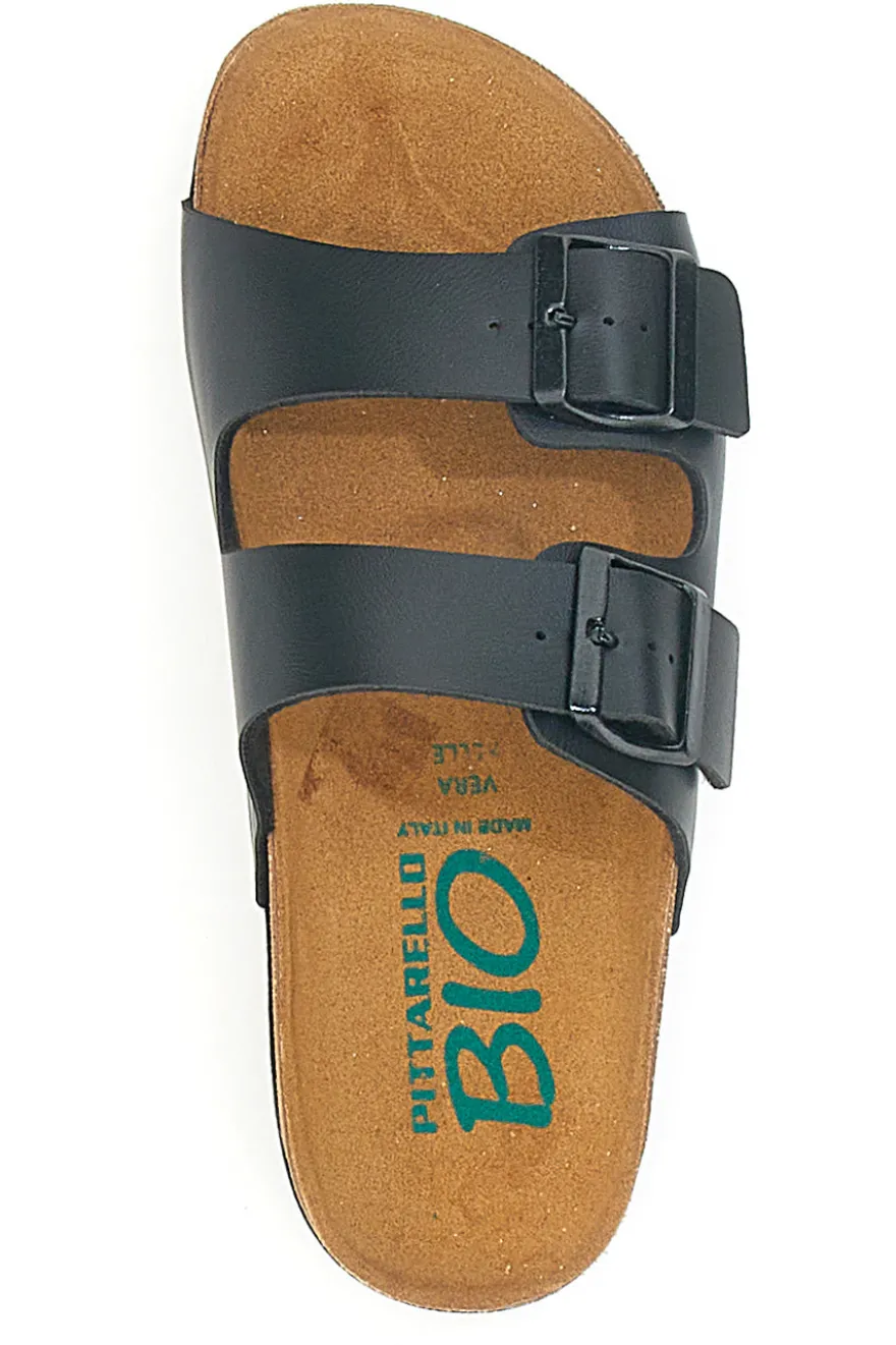 Ciabatte nere con doppia fibbia Made in Italy PITTARELLO BIO 335P20630SR