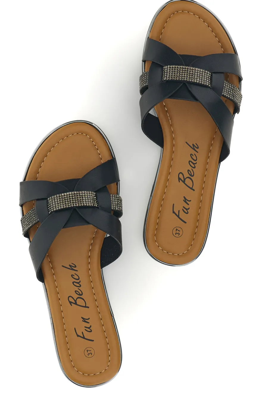 Ciabatte nere con fasce incrociate Fun beach 14217