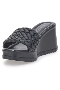 Ciabatte nere con fascia intrecciata e zeppa 8 cm Plocadi 18009