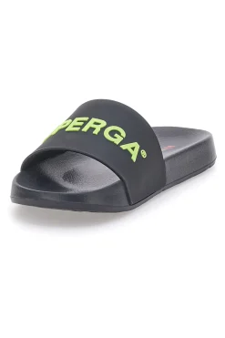 Ciabatte nere con fascia e logo verde da uomo Superga S24U433