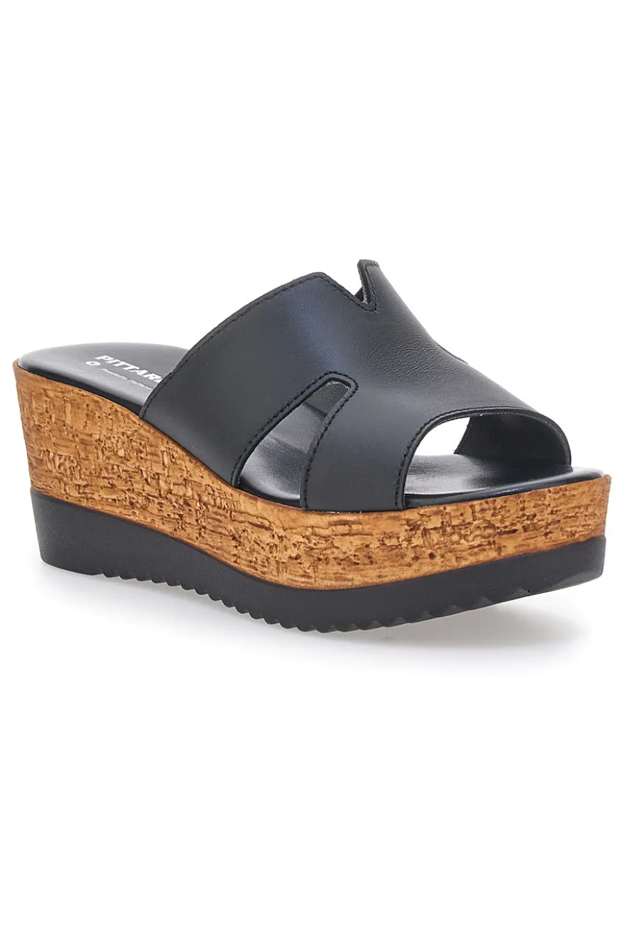 Ciabatte Nere Con Fascia in Pelle e Platform Alto PITTARELLO 342070428
