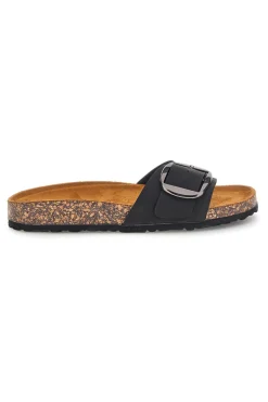 Ciabatte nere con fascia e maxi fibbia Pittarello sun SR003