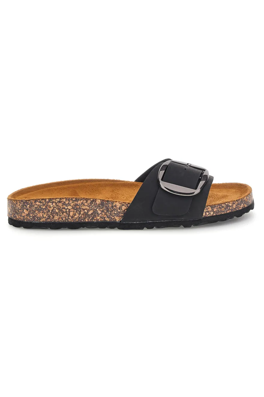 Ciabatte nere con fascia e maxi fibbia Pittarello sun SR003