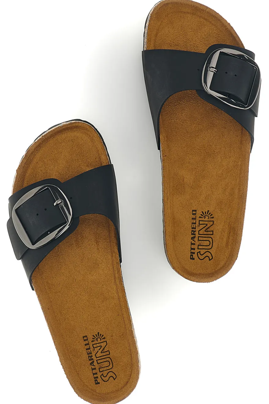 Ciabatte nere con fascia e maxi fibbia Pittarello sun SR003